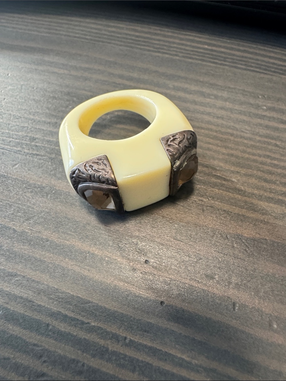 Lia Sophia Cream Resin Ring with Brown Accent Stones